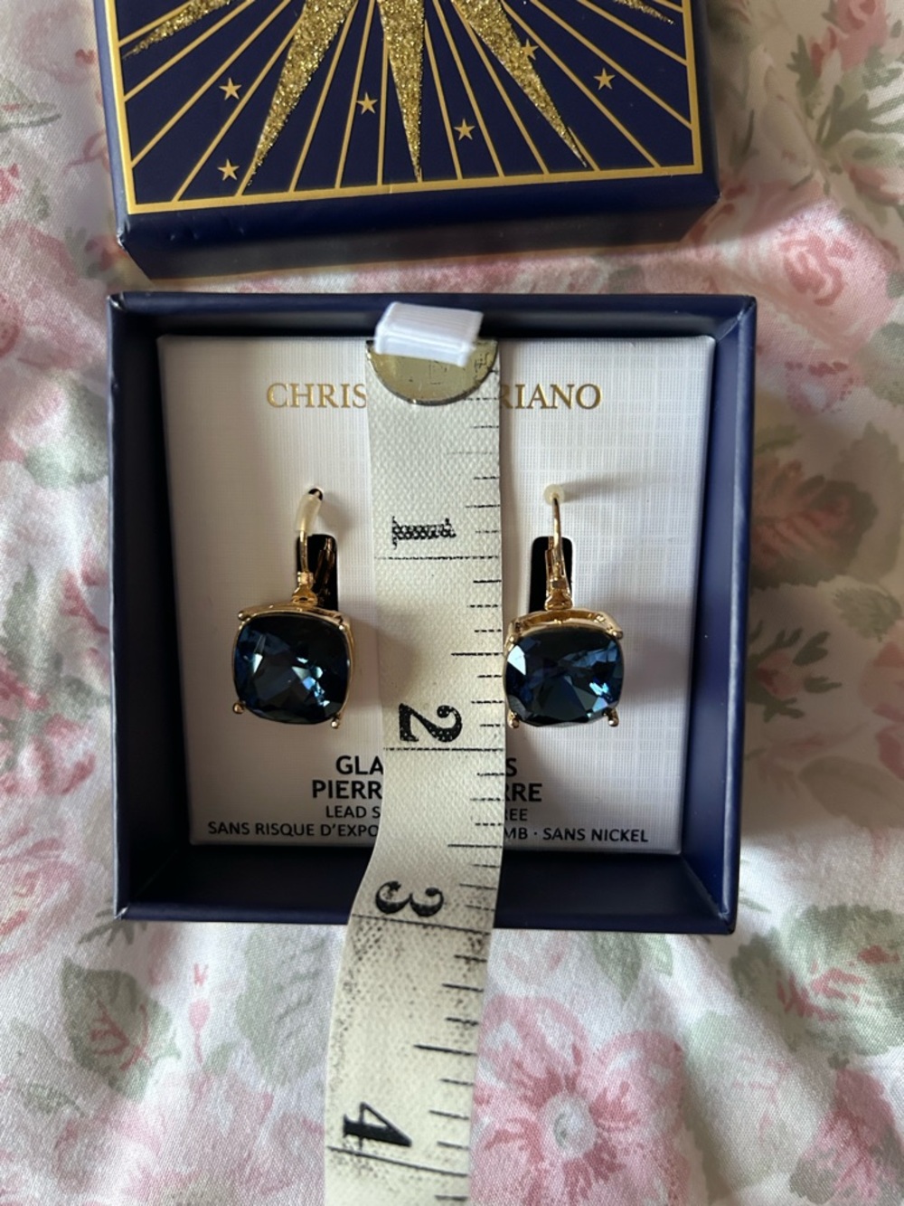 Christian Siriano Earrings with Deep Blue Glass Stones - Picture 7 of 7